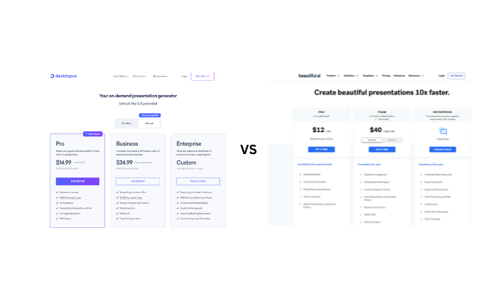 Decktopus vs Beautiful.ai pricing plan