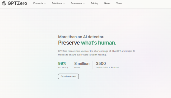 GPTZero https://gptzero.me/ homepage highlighting AI detection