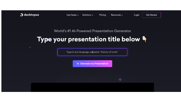 https://www.decktopus.com/ Decktopus type your presentation title
