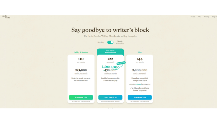 Sudowrite pricing plan