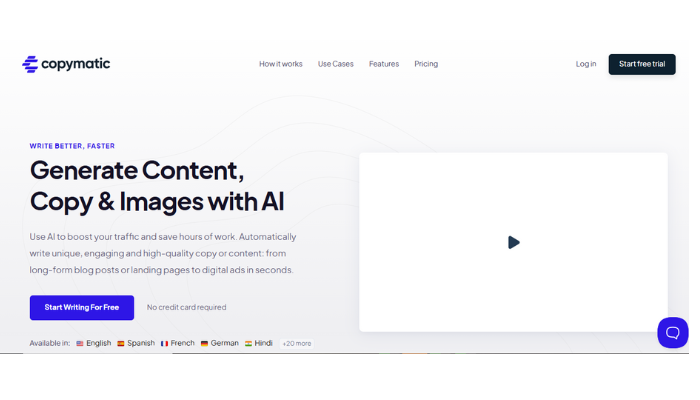 https://copymatic.ai/ Copymatic content copy, and images with ai