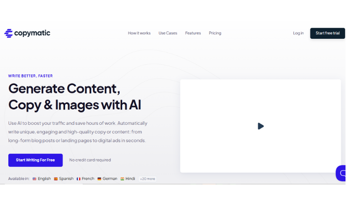 https://copymatic.ai/ Copymatic generate content copy & images with AI