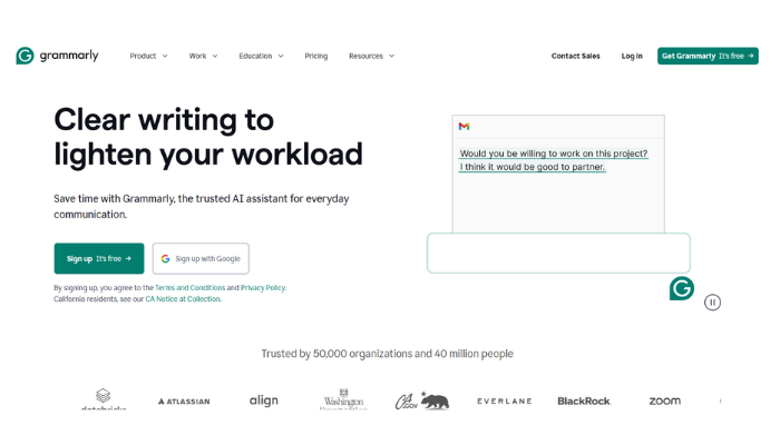 https://app.grammarly.com/ Grammarly clear writing lighten your workload