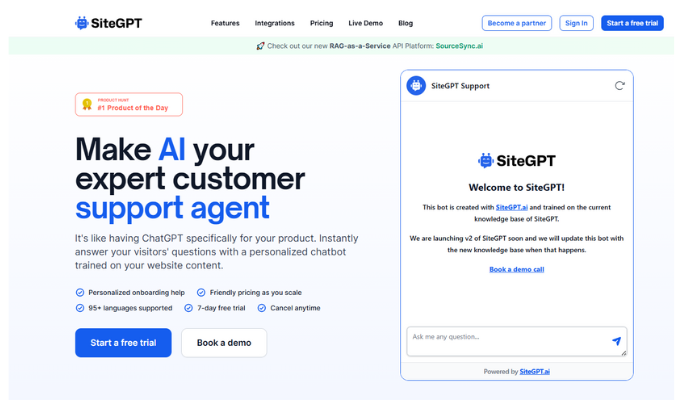 https://sitegpt.ai/ Sitegpt Make AI your expert customer support agent.