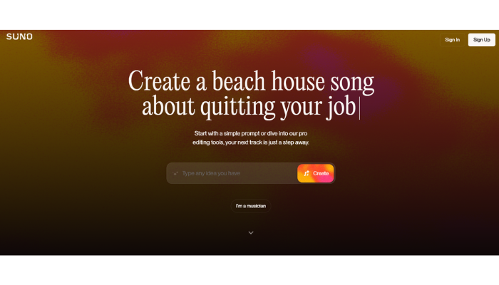 https://suno.com/ Suno AI create a beach house song about quitting your job.