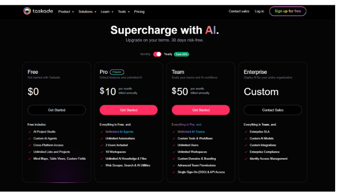 https://www.taskade.com/ pricing plan