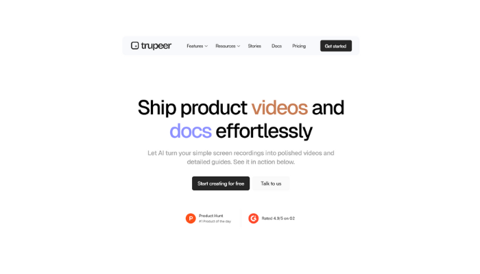 https://www.trupeer.ai/ Trupeer Ship products videos and docs effortlessly