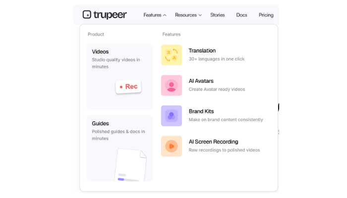 https://www.trupeer.ai/ Features of Trupeer AI