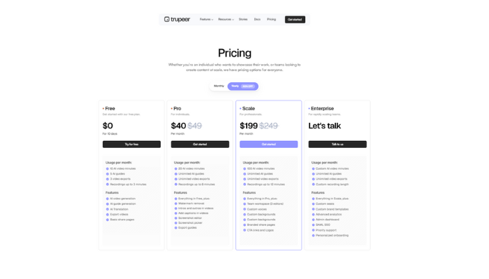 https://www.trupeer.ai/pricing Trupeer Pricing Plan