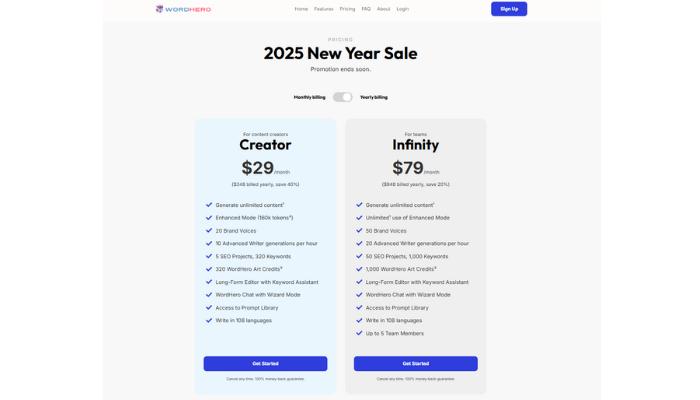 https://wordhero.co/ Wordhero pricing