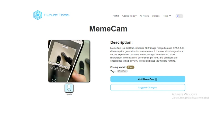 MemeCam is an AI tool for creating and generating memes, adding humor to your content.