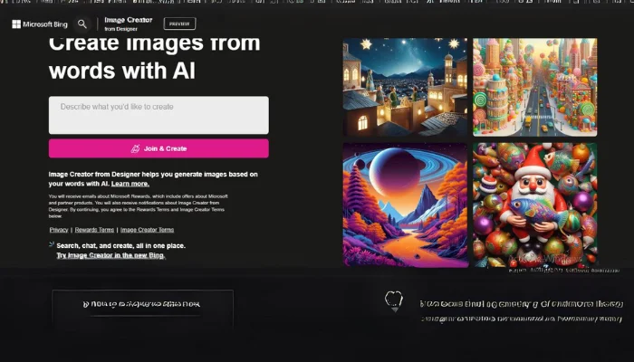 Microsoft Bing Image Creator is an AI-powered tool that generates images from text descriptions.