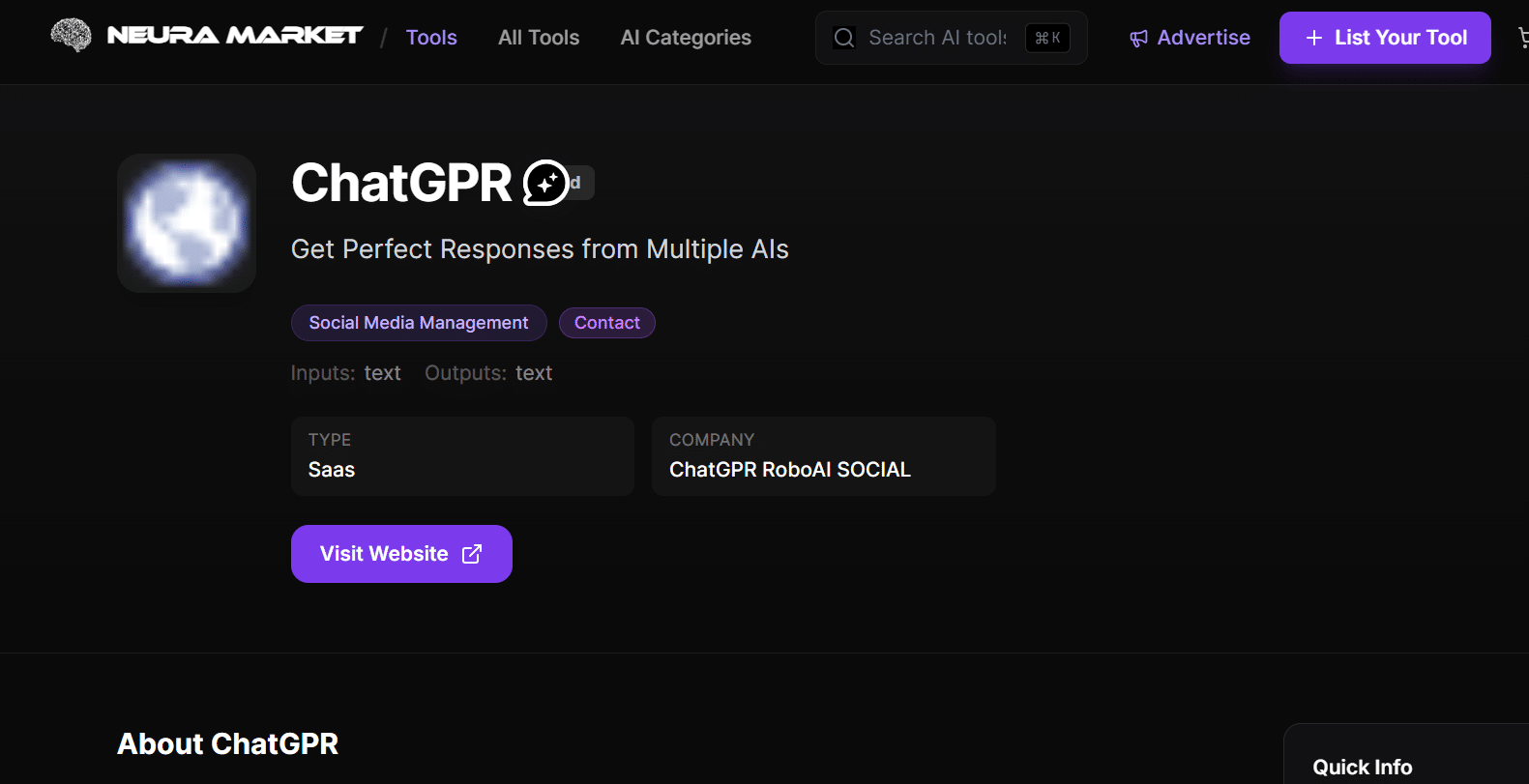 ChatGPR listed on Neura Market AI Directory — Social Media Management category